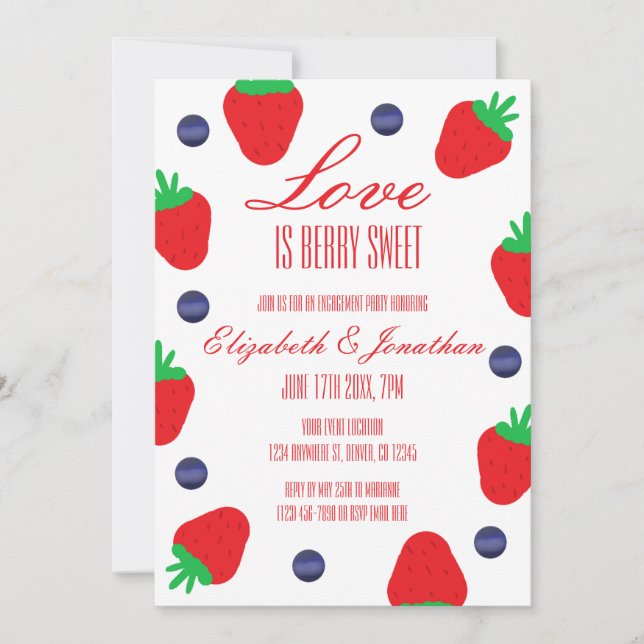 Love Is Berry Sweet Fruit Engagement Party Invitation (Front)