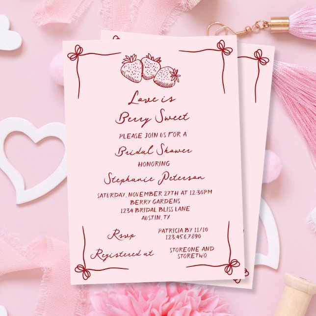 Love is Berry Sweet Pink Coquette Bridal Shower Invitation (Creator Uploaded)
