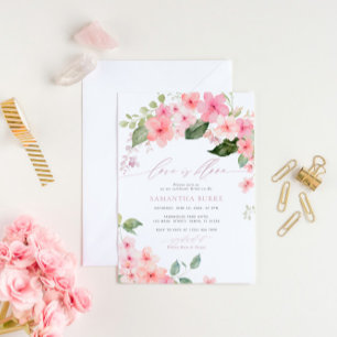 Love is Bloom Pink Sakura Flowers Bridal Shower Invitation