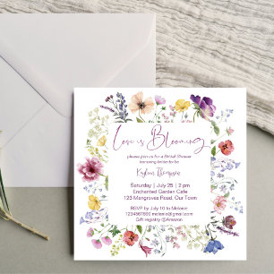 Love is blooming boho wildflower bridal shower invitation