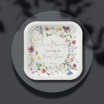 Love is blooming boho wildflower bridal shower paper plate<br><div class="desc">Love is blooming Wildflower bridal shower boho colourful wild meadow flowers spring summer bridal shower personalised printed plates template personalised table decor</div>