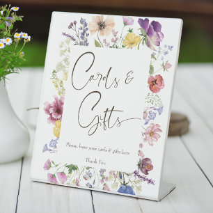 Love is blooming boho wildflower gifts table pedestal sign
