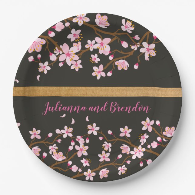 Love is Blooming Cherry Blossom  Paper Plate (Front)