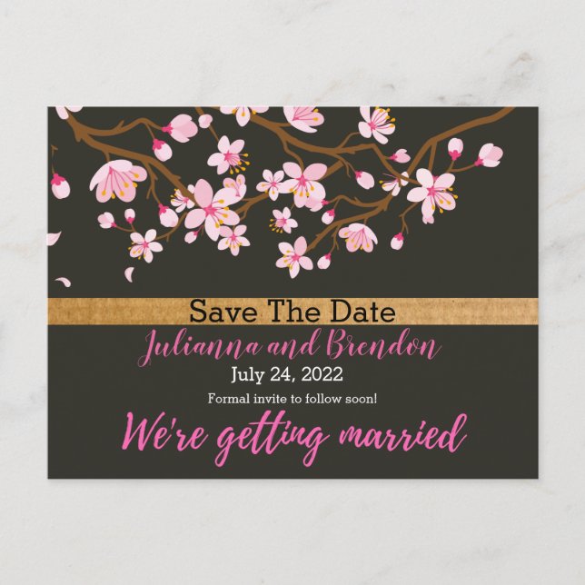 Love is Blooming Cherry Blossom Save the Date Announcement Postcard (Front)