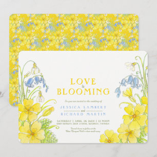 Love is blooming spring flower watercolor wedding invitation