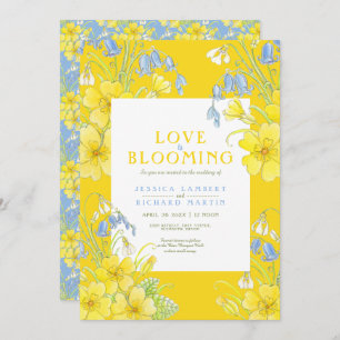 Love is blooming spring flower yellow wedding invitation