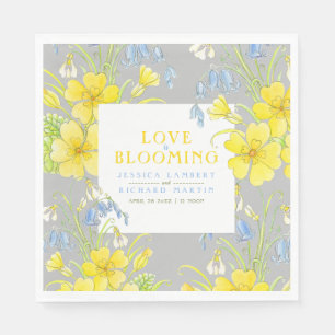 Love is blooming spring flowers grey wedding napkin