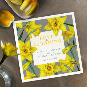Love is blooming watercolor yellow spring wedding napkin
