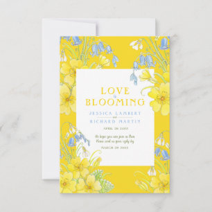 Love is blooming watercolor yellow spring wedding RSVP card