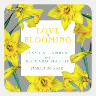 Love is blooming watercolor yellow spring wedding square sticker