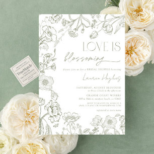 Love is Blossoming Sage Green Floral Bridal Shower Invitation