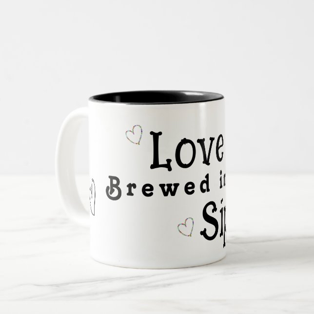 Love is brewed in every sip Two-Tone coffee mug (Front Left)