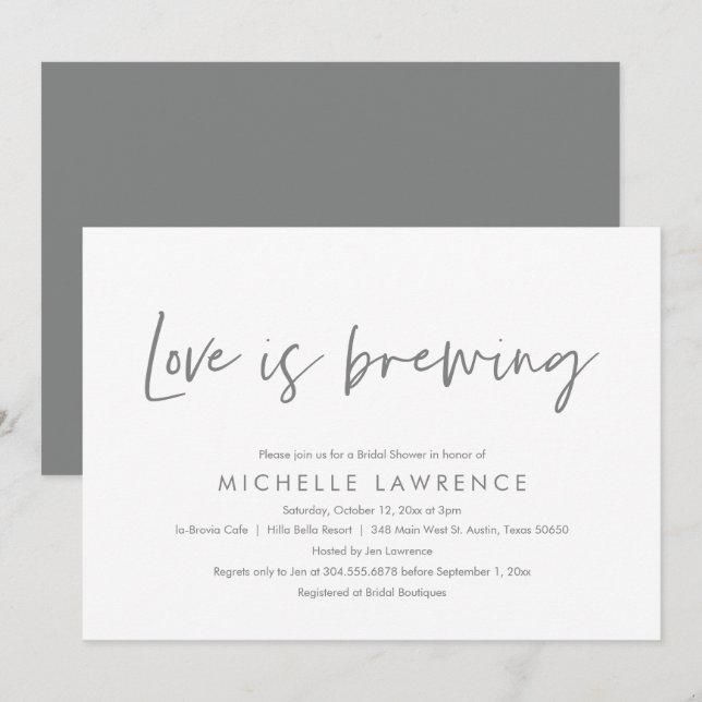 Love is brewing, Afternoon Tea Party Bridal Shower Invitation (Front/Back)