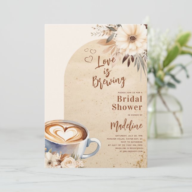 Love is Brewing Arch Coffee Bridal Shower Invitation (Standing Front)
