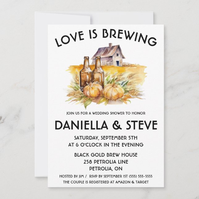Love is Brewing Autumn, Beer Themed Bridal Shower Invitation (Front)