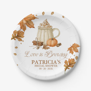Love Is Brewing Autumn Leaves Fall Bridal Shower Paper Plate