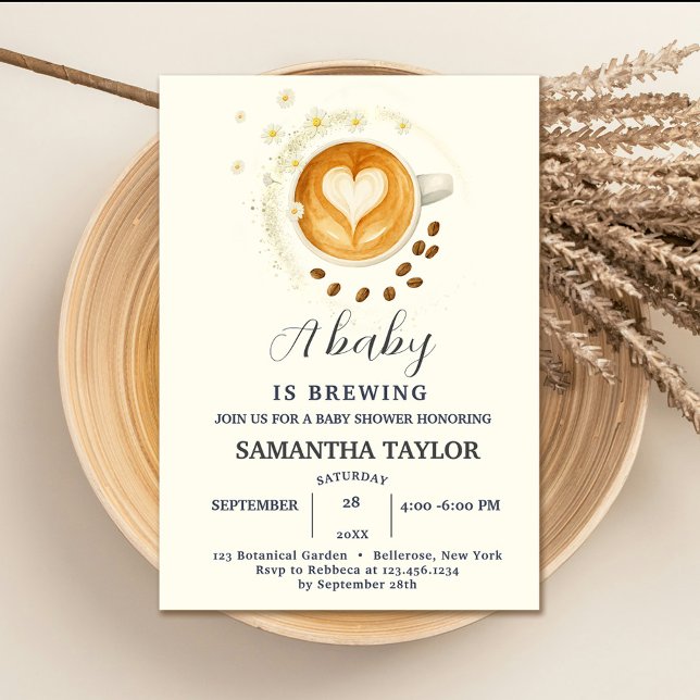Love is Brewing Baby Shower Invitation – Coffee (Love is Brewing Baby Shower Invitation – Coffee  #zazzle #dasies #coffeeandwatercolorflowers #baby)