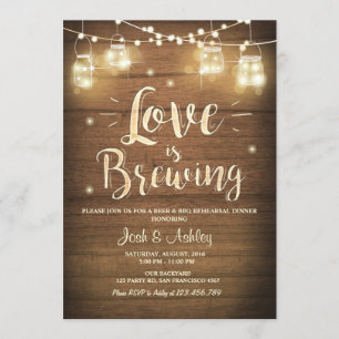 Love is Brewing BBQ Rehearsal Bridal Shower Wood Invitation
