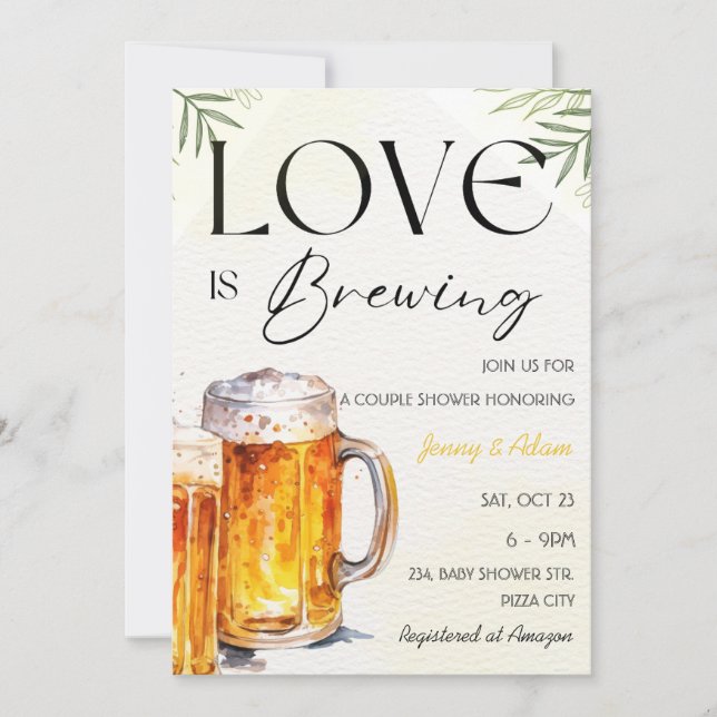 Love is Brewing Beer Bridal Couple Wedding Shower  Invitation (Front)