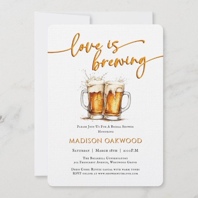 Love Is Brewing Beer Bridal Shower Invitation (Front)