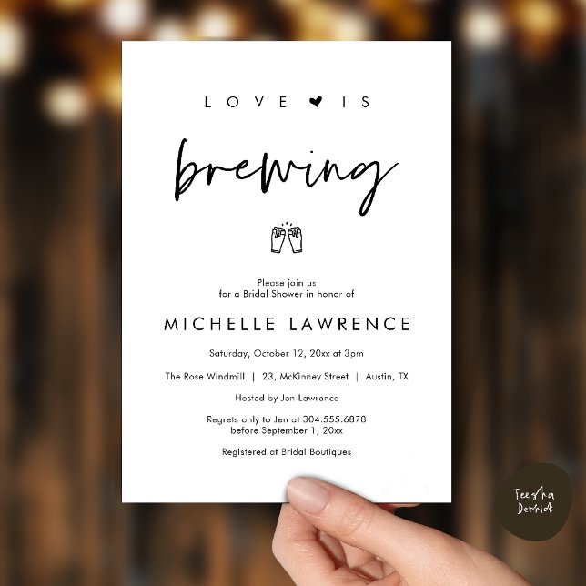 Love is brewing, Beer Party,  Bridal Shower Invitation (Love is brewing, Beer Party, Bridal Shower Invites card, booze love laughter, in black and white)