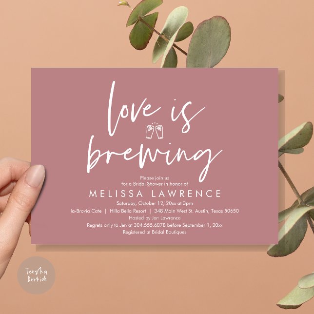 Love is brewing, Beer Party Bridal Shower Invitation (Love is brewing, Beer Party Bridal Shower Invitation Card, PDF, in Dusty Rose Pink)