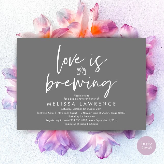 Love is brewing, Beer Party Bridal Shower Invitation (Love is brewing, Beer Party Bridal Shower Invitation Card, PDF, in Dark grey)