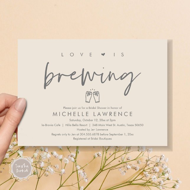 Love is brewing, Beer Party Bridal Shower Invitation (Love is Brewing, Bridal Shower Invitation Card, PDF, Beer Brew Party Celebration, Dark Grey Cream)