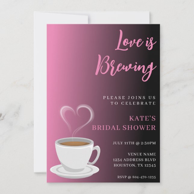 Love is Brewing Black & Pink Bridal Shower Invitation (Front)