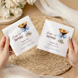 Love is Brewing Blue Bow Coffee Bridal Shower Napkin