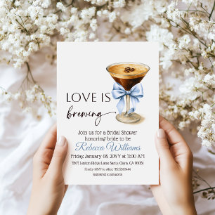 Love is Brewing Blue Coquette Bow Bridal Shower Invitation