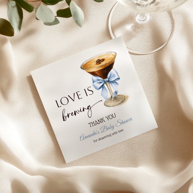 Love is Brewing Blue Coquette Bow Bridal Shower Napkin (Creator Uploaded)