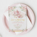 Love is Brewing Blush Flower Bridal Shower Tea Invitation<br><div class="desc">Tea party themed bridal shower invite. Click the "customise further" button if you wish to re-arrange and format the style and placement of the text. Comes with a matching floral pattern backside.</div>