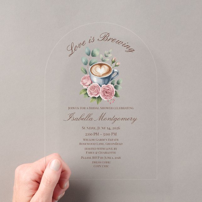 Love Is Brewing Blush Latte Bridal Shower Acrylic Invitations (Insitu (Handheld))