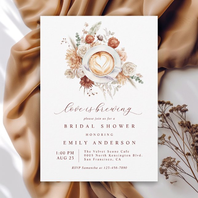Love is Brewing Boho Rustic Floral Bridal Shower Invitation (Available in both printed and instant download digital formats.)