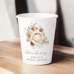 Love is Brewing Boho Rustic Floral Bridal Shower Paper Cups
