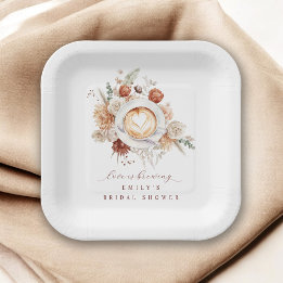Love is Brewing Boho Rustic Floral Bridal Shower Paper Plate