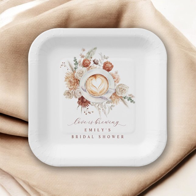 Love is Brewing Boho Rustic Floral Bridal Shower Paper Plate (Creator Uploaded)
