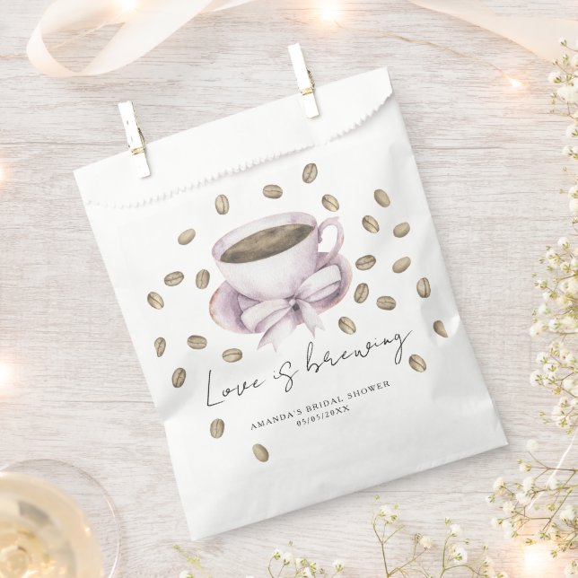 Love is brewing Bow Coffee Bridal shower Favour Bags (Clipped)