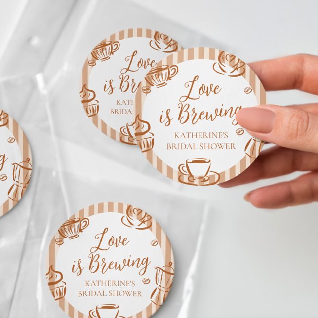 Love is Brewing Bridal Shower  Classic Round Sticker (Creator Uploaded)