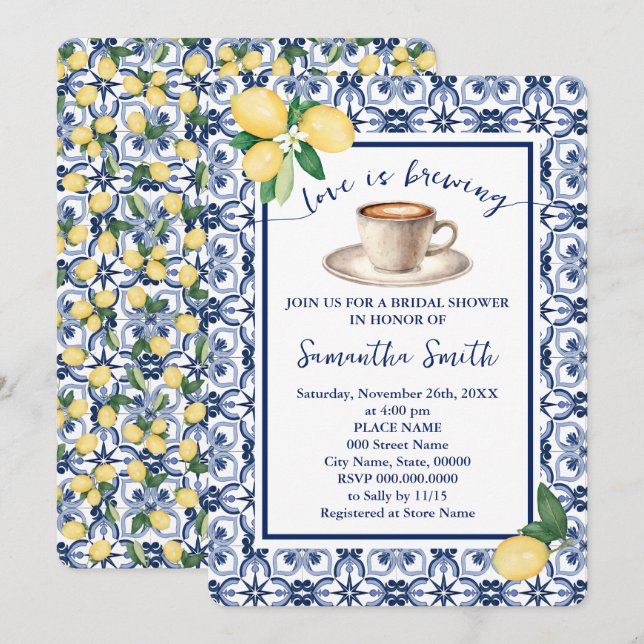 Love is Brewing Bridal Shower Coffee Mediterranean Invitation (Front/Back)