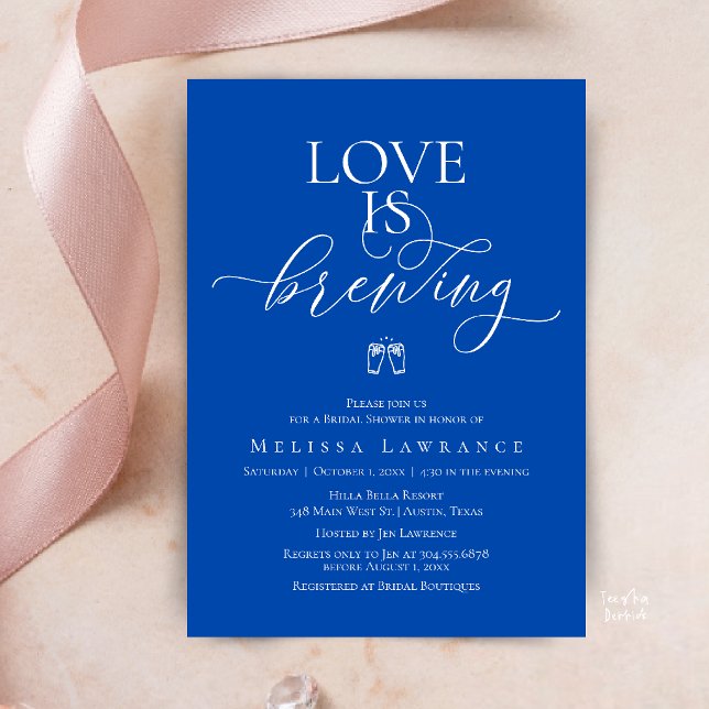 Love Is Brewing Bridal Shower | Elegant Script Invitation (Love Is Brewing Bridal Shower | Elegant Script Invitation Card in Cobalt Blue)