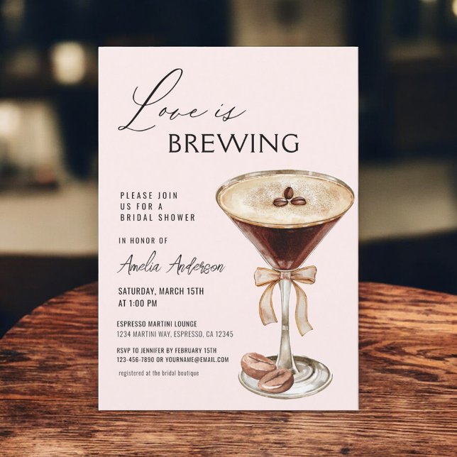 Love is Brewing Bridal Shower Espresso Martini  Invitation (Creator Uploaded)