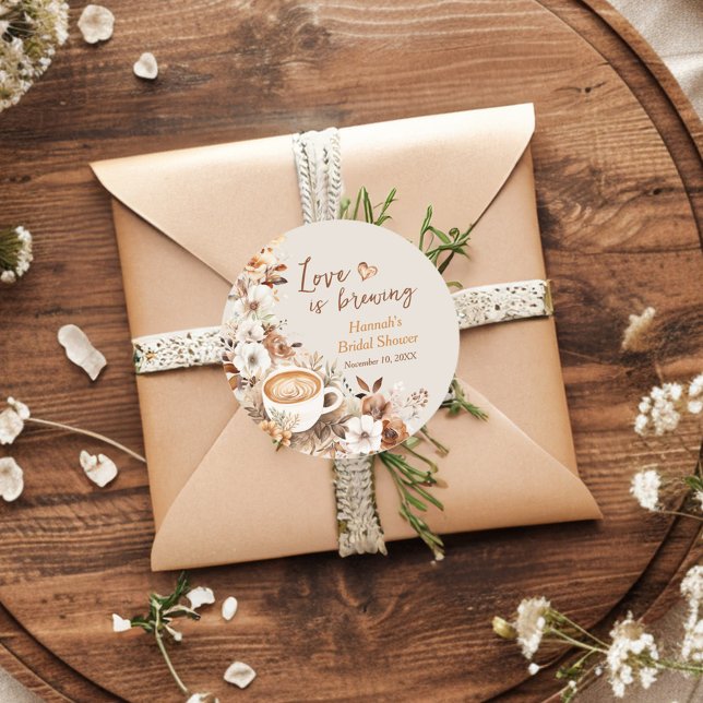 Love is Brewing Bridal Shower Favour Classic Round Sticker (Creator Uploaded)