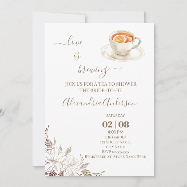 Love Is Brewing Bridal Shower Floral Invitation (Front)