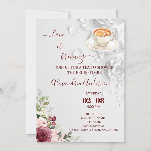 Love Is Brewing Bridal Shower Floral Invitation (Front)