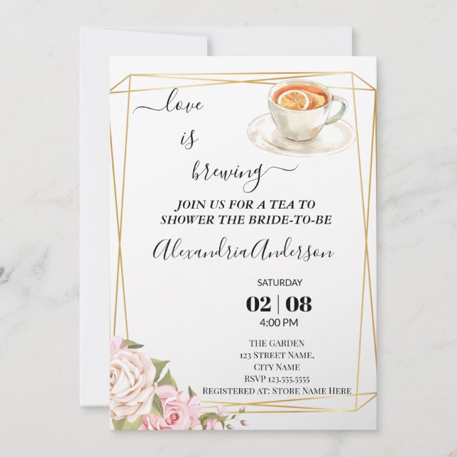 Love Is Brewing Bridal Shower Floral Roses Invitation (Front)