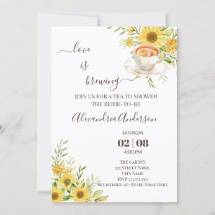 Love Is Brewing Bridal Shower Greenery Sunflower Invitation