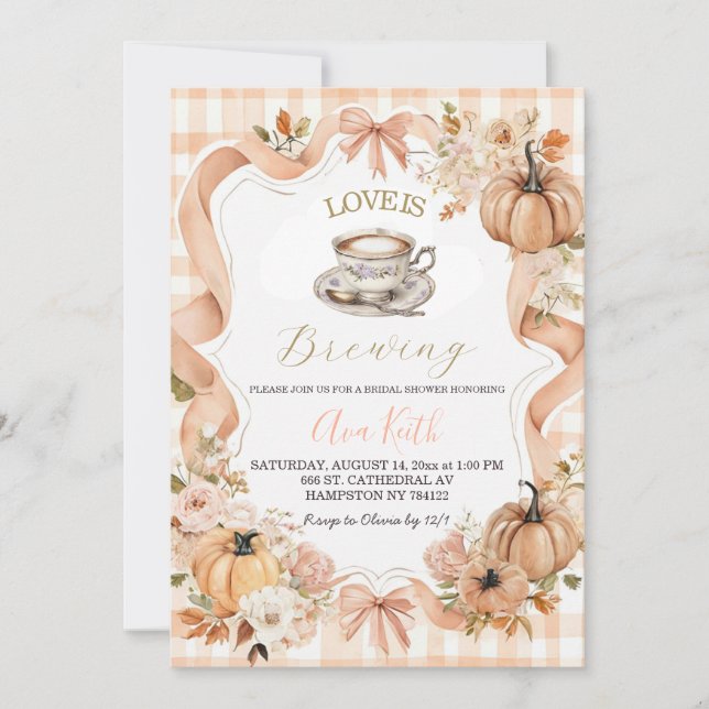 Love Is Brewing Bridal Shower Invitation | Fall Pu (Front)