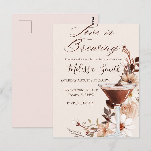 Love is Brewing Bridal Shower Invitation  Postcard (Front/Back)